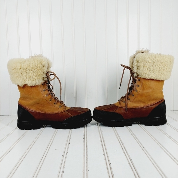 Lauren Ralph Lauren ]Tan Brown Fur Lined Mid Calf Quinta Duck Lace Boots K159 - Picture 7 of 11